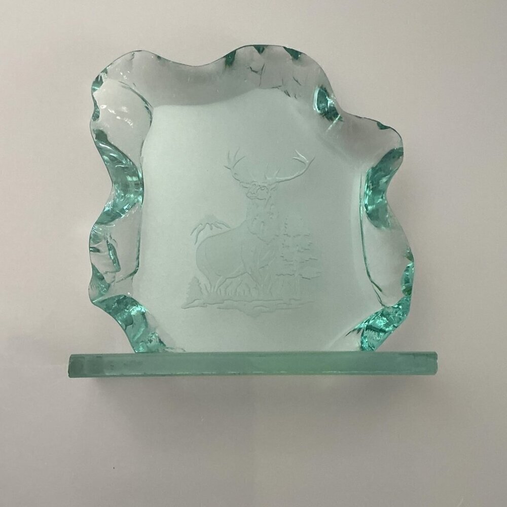 VINTAGE 1960S SWEDISH STYLE ART GLASS ICE BLOCK SCULPTURE – ETCHED STAG / DEER - Picture 4 of 14